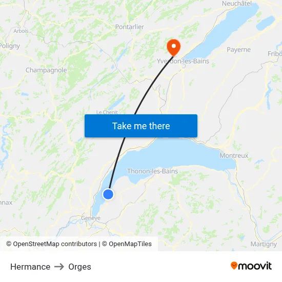 Hermance to Orges map