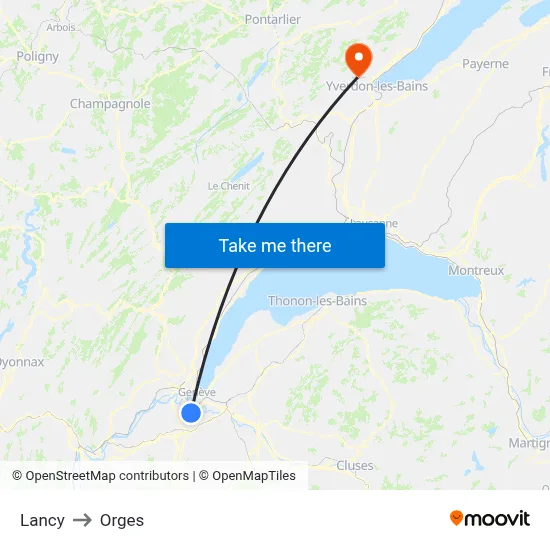 Lancy to Orges map