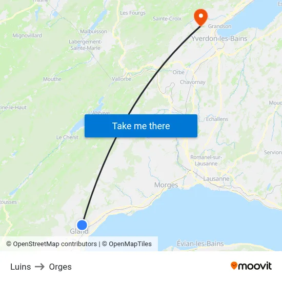 Luins to Orges map