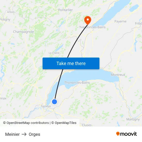 Meinier to Orges map