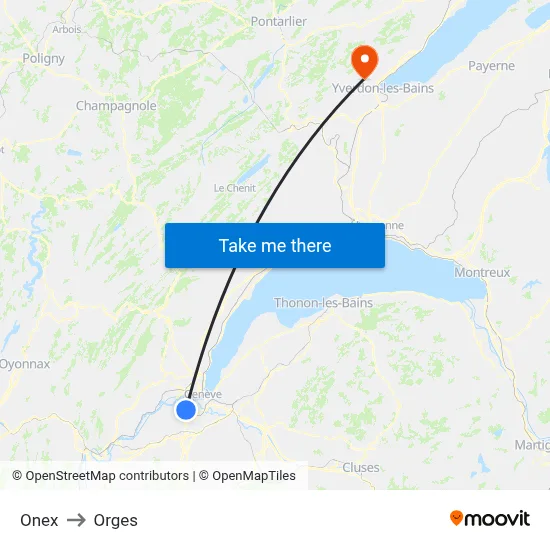 Onex to Orges map