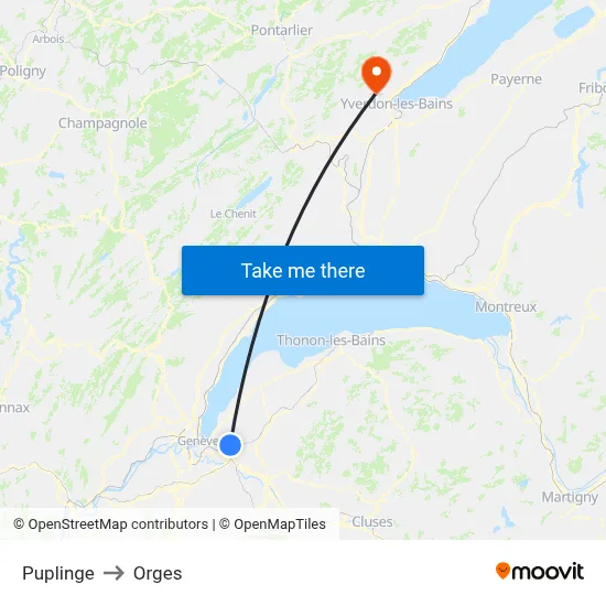 Puplinge to Orges map