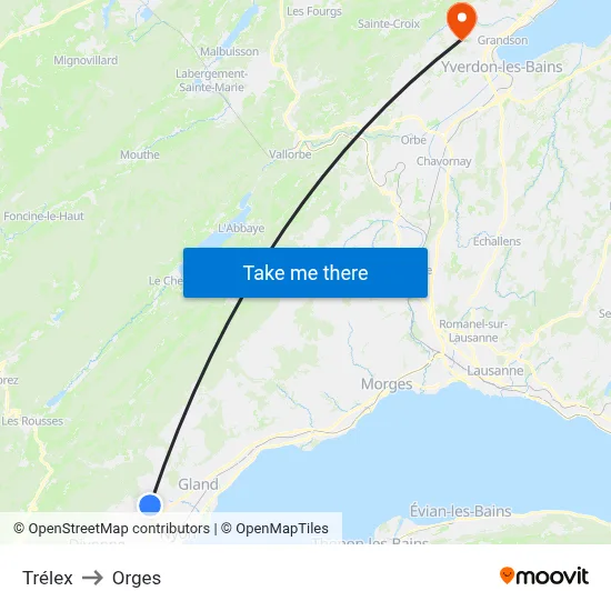 Trélex to Orges map