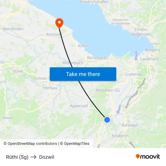 Rüthi (Sg) to Dozwil map