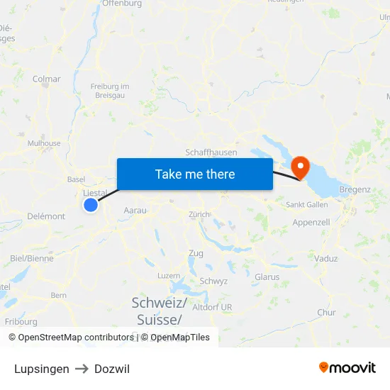 Lupsingen to Dozwil map