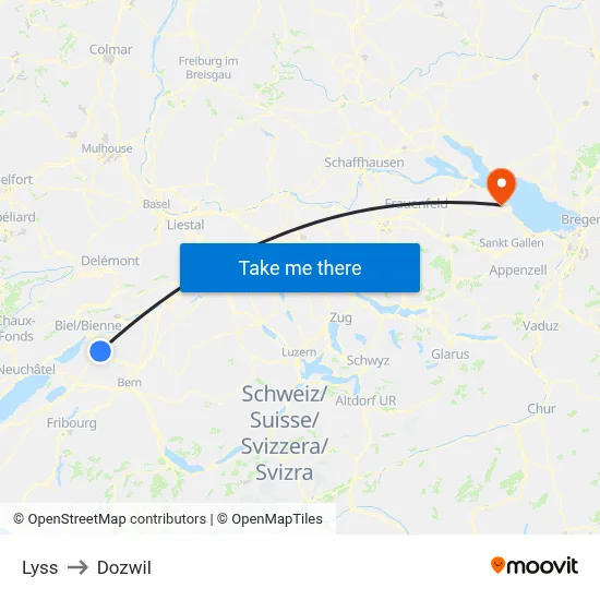 Lyss to Dozwil map