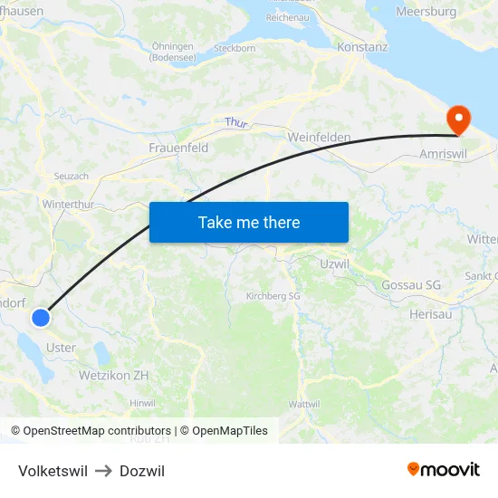 Volketswil to Dozwil map