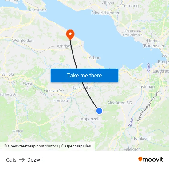 Gais to Dozwil map