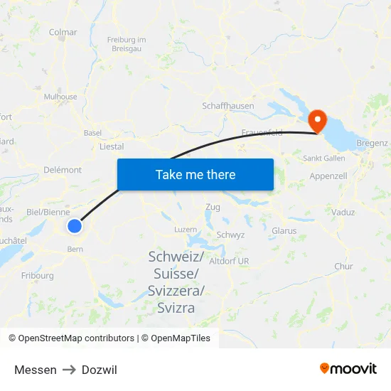 Messen to Dozwil map