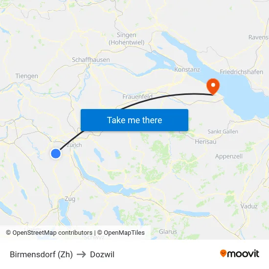 Birmensdorf (Zh) to Dozwil map