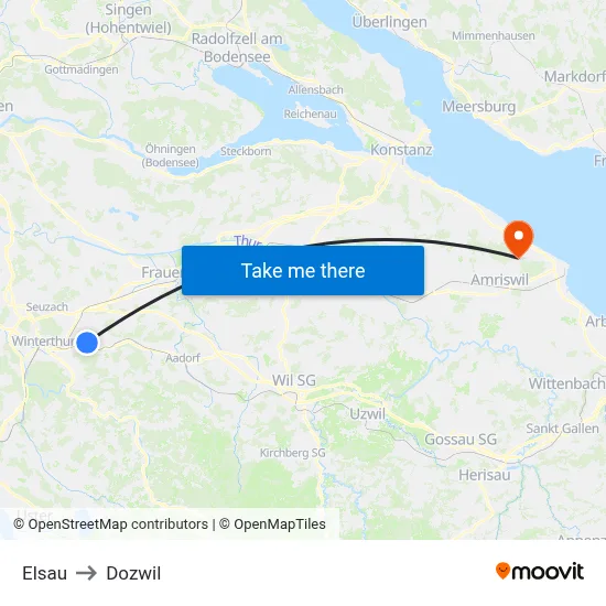 Elsau to Dozwil map