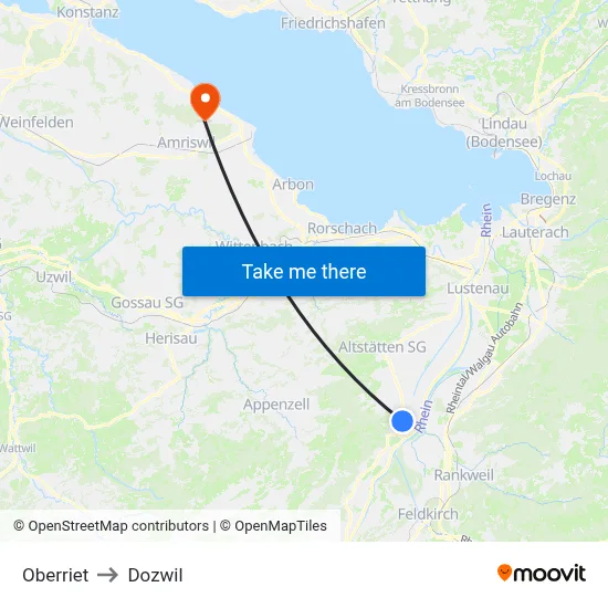 Oberriet to Dozwil map