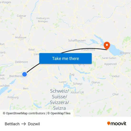Bettlach to Dozwil map
