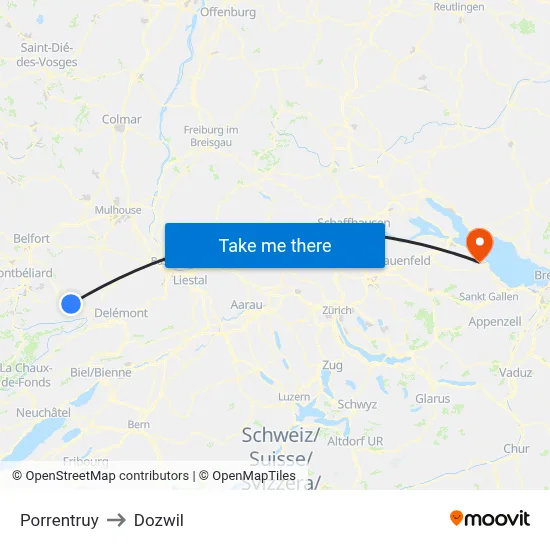 Porrentruy to Dozwil map