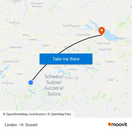 Linden to Dozwil map