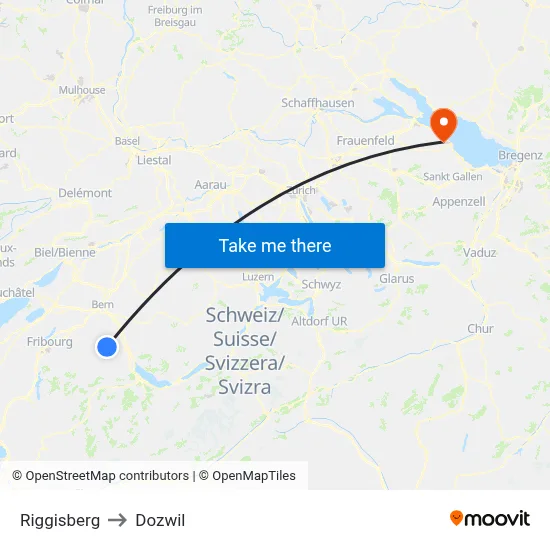 Riggisberg to Dozwil map