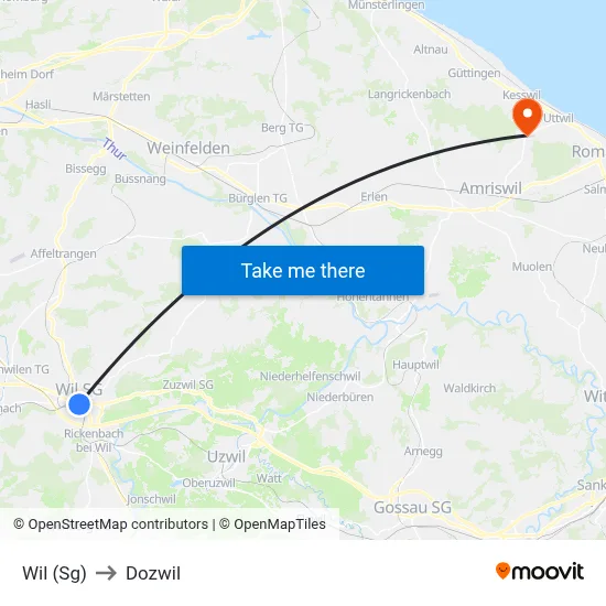 Wil (Sg) to Dozwil map
