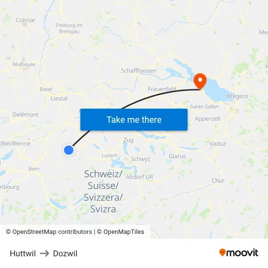 Huttwil to Dozwil map