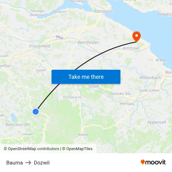 Bauma to Dozwil map