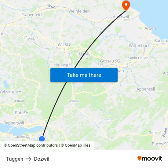 Tuggen to Dozwil map