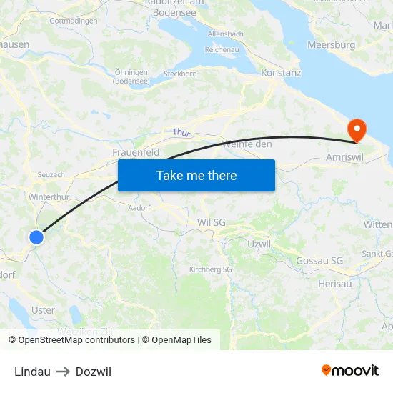 Lindau to Dozwil map