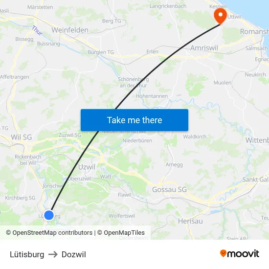 Lütisburg to Dozwil map