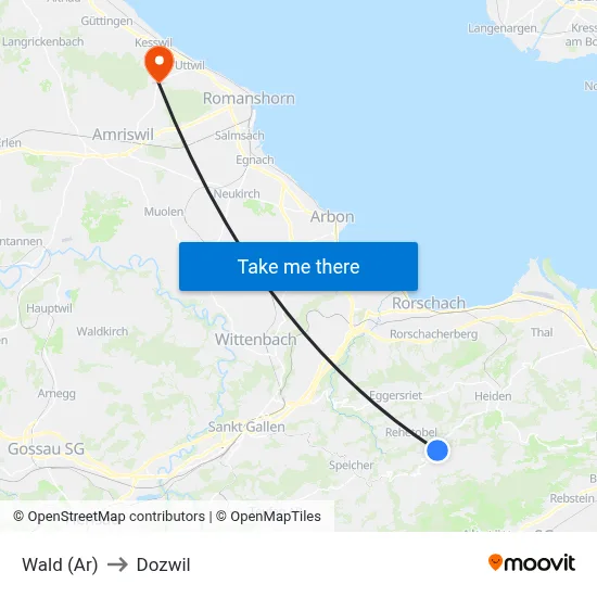 Wald (Ar) to Dozwil map