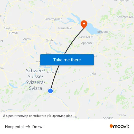 Hospental to Dozwil map