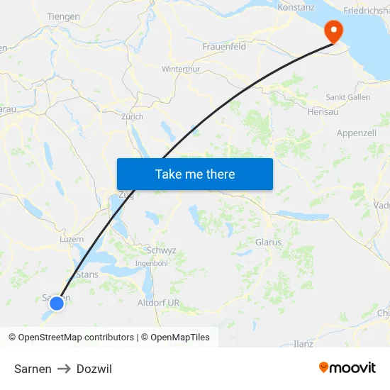 Sarnen to Dozwil map