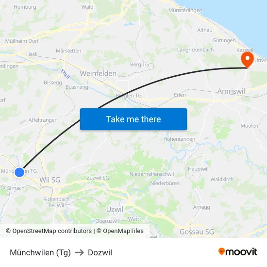 Münchwilen (Tg) to Dozwil map