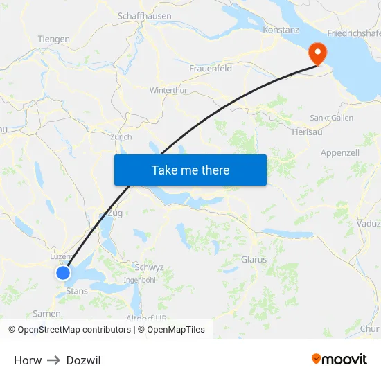 Horw to Dozwil map
