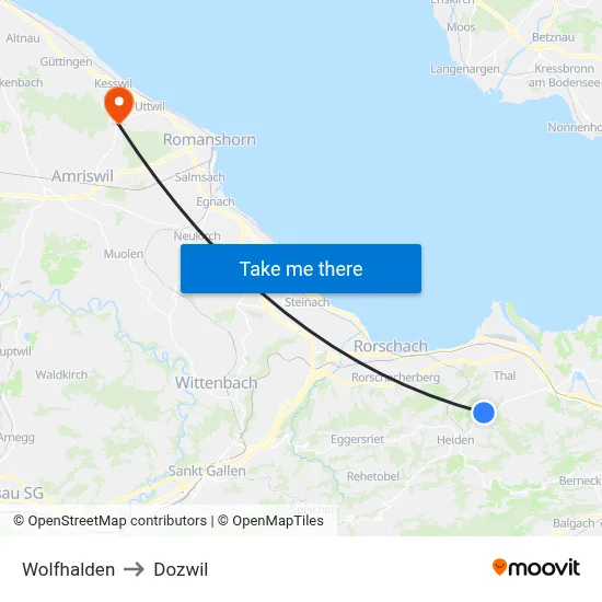 Wolfhalden to Dozwil map