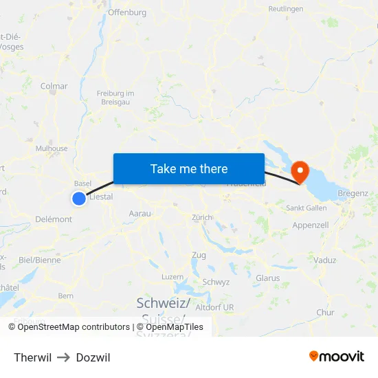 Therwil to Dozwil map