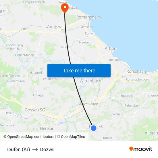Teufen (Ar) to Dozwil map