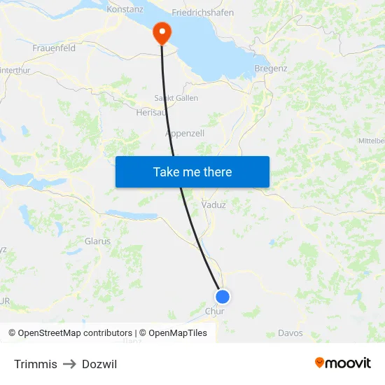 Trimmis to Dozwil map