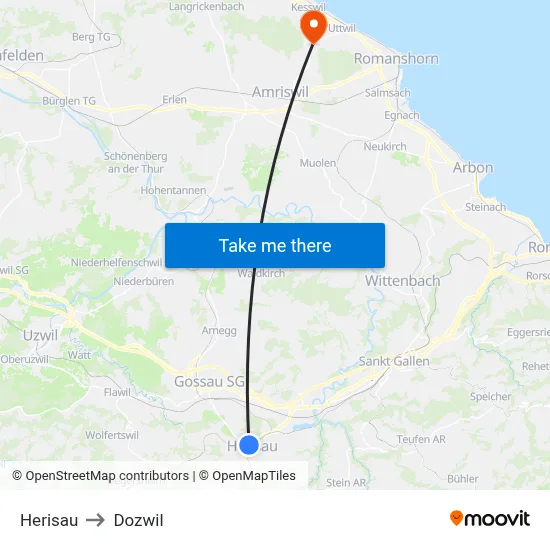 Herisau to Dozwil map