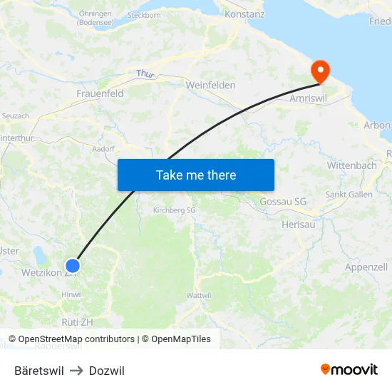 Bäretswil to Dozwil map