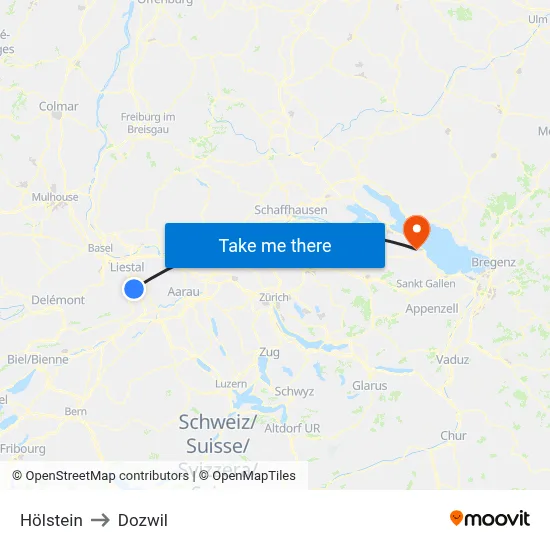 Hölstein to Dozwil map