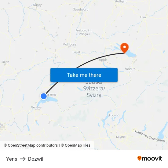 Yens to Dozwil map