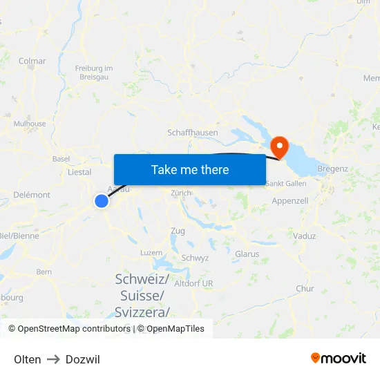 Olten to Dozwil map
