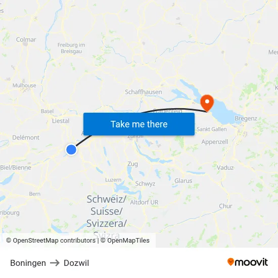 Boningen to Dozwil map