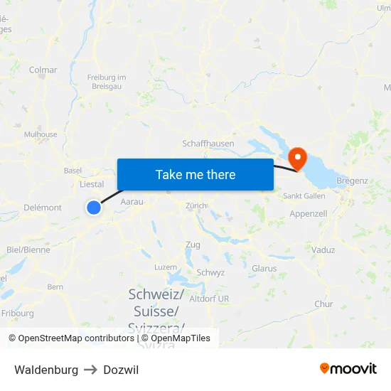 Waldenburg to Dozwil map