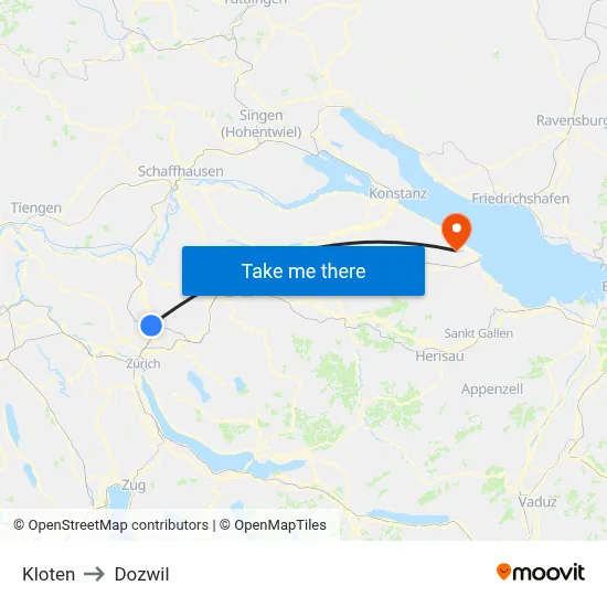 Kloten to Dozwil map