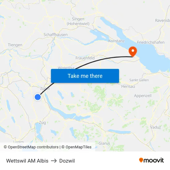 Wettswil AM Albis to Dozwil map