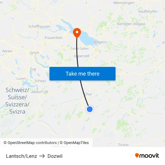 Lantsch/Lenz to Dozwil map