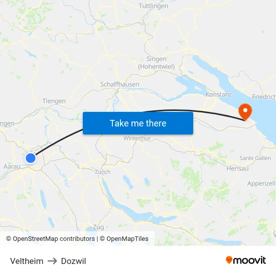 Veltheim to Dozwil map