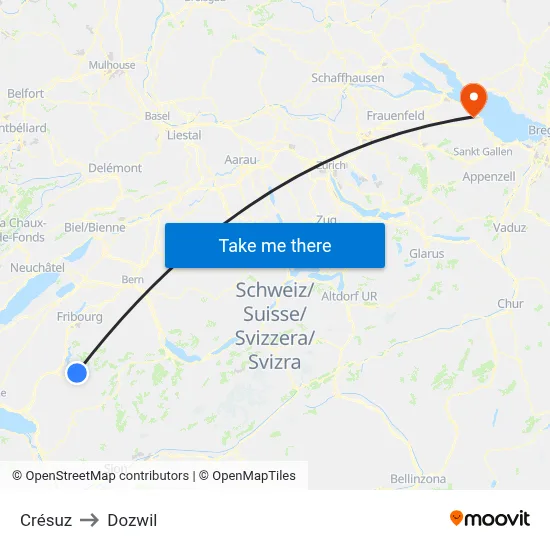 Crésuz to Dozwil map