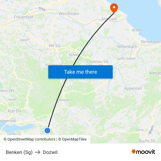 Benken (Sg) to Dozwil map