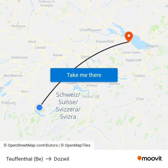 Teuffenthal (Be) to Dozwil map