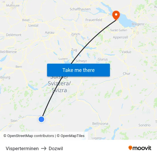 Visperterminen to Dozwil map